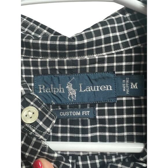 Ralph Lauren Custom Fit Black White Checks Medium Men's Button Up - Picture 6 of 10